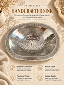 Silver Oval Brass Sink - Engraved Bathroom Sink