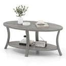 Oval Coffee Table 2-Tier Center Table with Storage Shelf-Gray by LJGDeals