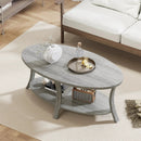 Oval Coffee Table 2-Tier Center Table with Storage Shelf-Gray by LJGDeals
