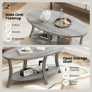 Oval Coffee Table 2-Tier Center Table with Storage Shelf-Gray by LJGDeals