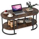 Oval Coffee Table 2-Tier Wooden Accent Table with Spacious Tabletop and Open Storage Shelf by LJGDeals