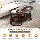 Oval Coffee Table 2-Tier Wooden Accent Table with Spacious Tabletop and Open Storage Shelf by LJGDeals