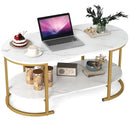 Oval Coffee Table 2-Tier Wooden Accent Table with Spacious Tabletop and Open Storage Shelf by LJGDeals