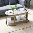 Oval Coffee Table 2-Tier Wooden Accent Table with Spacious Tabletop and Open Storage Shelf by LJGDeals