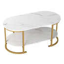 Oval Coffee Table 2-Tier Wooden Accent Table with Spacious Tabletop and Open Storage Shelf