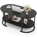 Oval Coffee Table 2-Tier Wooden Accent Table with Spacious Tabletop and Open Storage Shelf by LJGDeals