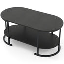 Oval Coffee Table 2-Tier Wooden Accent Table with Spacious Tabletop and Open Storage Shelf