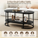 Oval Coffee Table 2-Tier Wooden Accent Table with Spacious Tabletop and Open Storage Shelf by LJGDeals