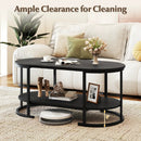 Oval Coffee Table 2-Tier Wooden Accent Table with Spacious Tabletop and Open Storage Shelf by LJGDeals