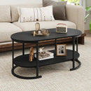 Oval Coffee Table 2-Tier Wooden Accent Table with Spacious Tabletop and Open Storage Shelf
