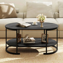 Oval Coffee Table 2-Tier Wooden Accent Table with Spacious Tabletop and Open Storage Shelf by LJGDeals