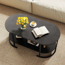 Oval Coffee Table 2-Tier Wooden Accent Table with Spacious Tabletop and Open Storage Shelf