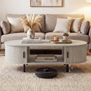 Oval Coffee Table 47.5inch Wooden Center Table with Storage by DirectDeals