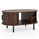 Oval Coffee Table with Open Compartment and Sector Shelves-Walnut by LJGDeals
