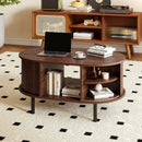 Oval Coffee Table with Open Compartment and Sector Shelves-Walnut by LJGDeals