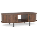 48" Mid Century Center Table with Sliding Fluted Doors and Open Compartment-Walnut by LJGDeals
