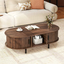 48" Mid Century Center Table with Sliding Fluted Doors and Open Compartment-Walnut by LJGDeals
