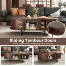 48" Mid Century Center Table with Sliding Fluted Doors and Open Compartment-Walnut by LJGDeals