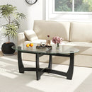 Oval Coffee Table with Tempered Glass Tabletop and Rubber Wood Legs-Black by DirectDeals