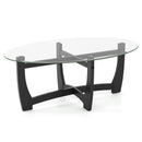 Oval Coffee Table with Tempered Glass Tabletop and Rubber Wood Legs-Black by DirectDeals