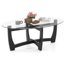 Oval Coffee Table with Tempered Glass Tabletop and Rubber Wood Legs-Black by DirectDeals