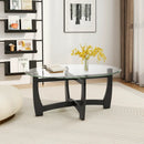 Oval Coffee Table with Tempered Glass Tabletop and Rubber Wood Legs-Black by DirectDeals