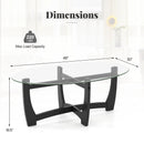 Oval Coffee Table with Tempered Glass Tabletop and Rubber Wood Legs-Black by LJGDeals