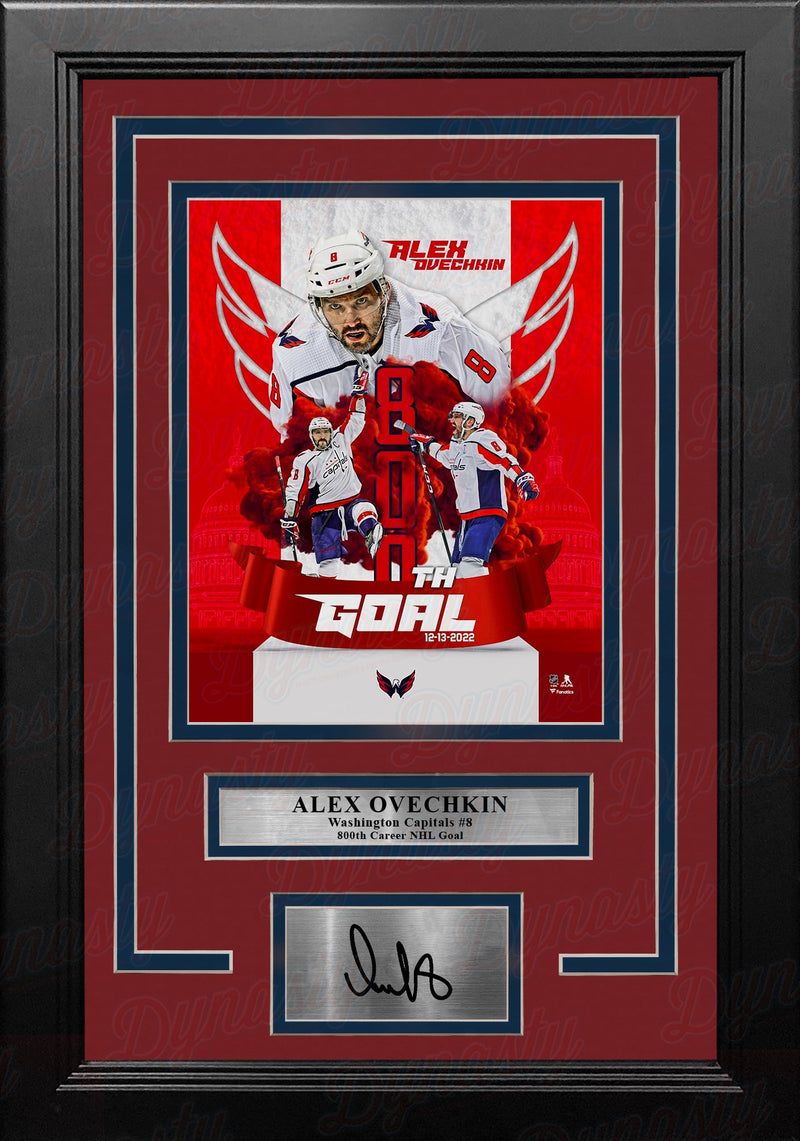 Alex Ovechkin Washington Capitals 800th Career Goal 8x10 Framed Hockey Photo with Engraved Autograph
