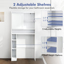 Over-the-Toilet Storage Cabinet Standing Toilet Rack with Sliding Door-White