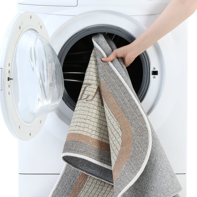 Non Skid Washable Laundry Room Rug Runner - 20" x 59" | Brown&Cream