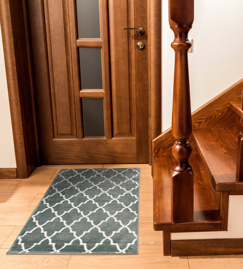 Sussex Home, Landing Rug, Slip Resistant Indoor Carpets Includes Adhesive Tape 2' x 3'-Trellisville Collection | Teal&White