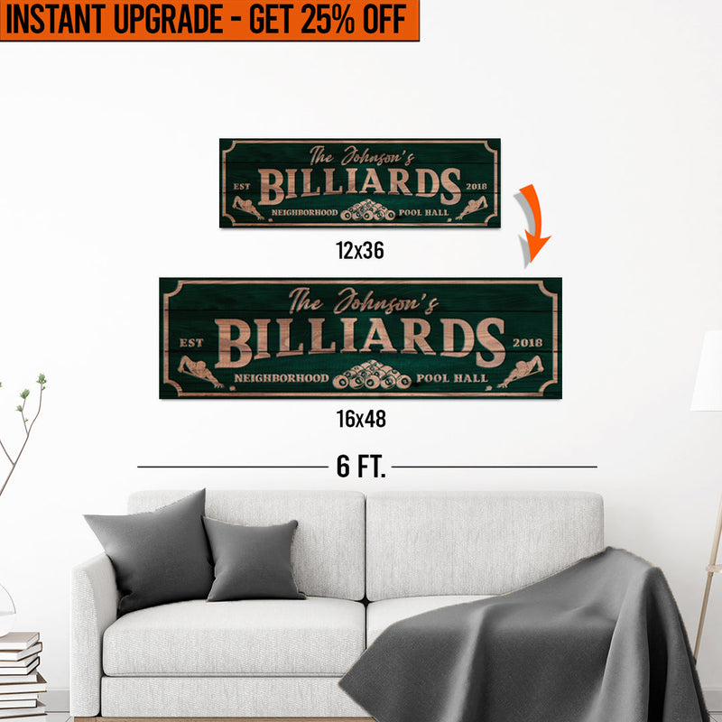 Upgrade Your 12x36 Inches 'Neighborhood Pool Hall Billiards' (Style 1) Canvas To 16x48 Inches