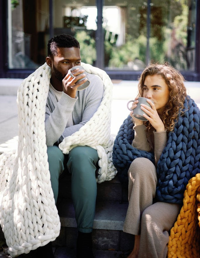 Knit Weighted Blanket by Nuzzie, installed in a room