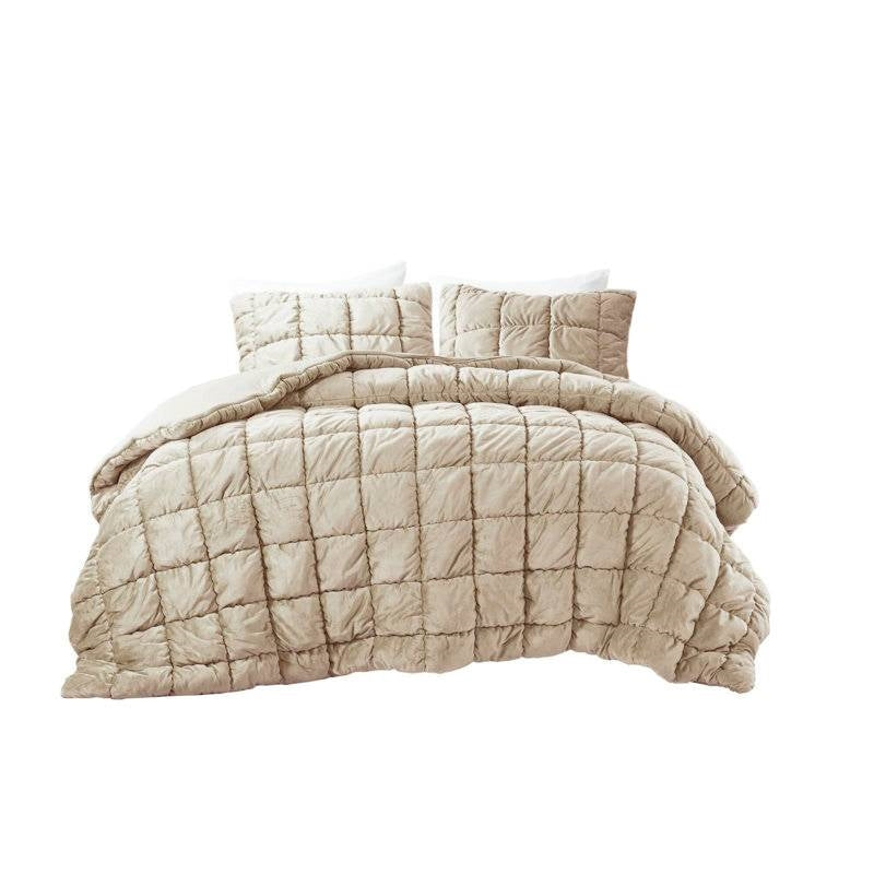 Twin Size Beige Velvety Soft Down Alternative Comforter Set
