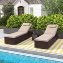 PE Rattan Chaise Lounge Set of 2 with 6-Position Adjustable Backrest and Foldable Side Table by LJGDeals