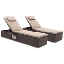 PE Rattan Chaise Lounge Set of 2 with 6-Position Adjustable Backrest and Foldable Side Table