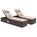 PE Rattan Chaise Lounge Set of 2 with 6-Position Adjustable Backrest and Foldable Side Table by LJGDeals