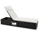 PE Rattan Chaise Lounge with Adjustable Backrest and Foldable Side Table Outdoor