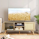 PE Rattan Media Console Table with 2 Cabinets and Open Shelves by LJGDeals
