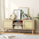 PE Rattan Media Console Table with 2 Cabinets and Open Shelves by LJGDeals