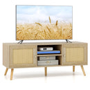 PE Rattan Media Console Table with 2 Cabinets and Open Shelves by LJGDeals