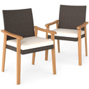 PE Rattan Outdoor Patio Dining Chair Set of 2 with Removable Cushion and Acacia Wood Armrests-White by LJGDeals