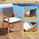 PE Rattan Outdoor Patio Dining Chair Set of 2 with Removable Cushion and Acacia Wood Armrests-White by LJGDeals