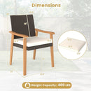 PE Rattan Outdoor Patio Dining Chair Set of 4 with Removable Cushion and Acacia Wood Armrests-White by LJGDeals