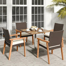 PE Rattan Outdoor Patio Dining Chair Set of 4 with Removable Cushion and Acacia Wood Armrests-White by LJGDeals
