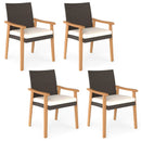 PE Rattan Outdoor Patio Dining Chair Set of 4 with Removable Cushion and Acacia Wood Armrests-White by LJGDeals