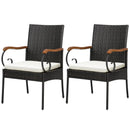 Set of 2/4 Outdoor PE Wicker Chair with Acacia Wood Armrests by LJGDeals
