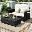 PE Wicker Outdoor Daybed with 4-Level Adjustable Backrest and Storage Ottoman by LJGDeals