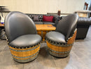 Whiskey & Wine Barrel Lounge Chair — Hidden Storage, Memory Foam, Black Upholstery