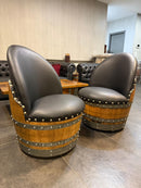 Whiskey & Wine Barrel Lounge Chair — Hidden Storage, Memory Foam, Black Upholstery
